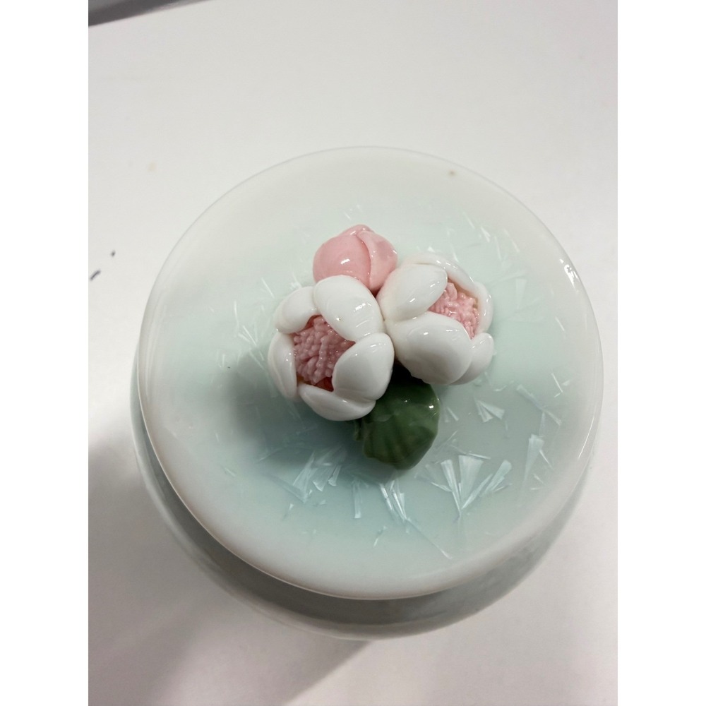 Vintage Crystalline Glaze Ceramic Tea Caddy Mint Green Floral Finial Small Jar - Picture 2 of 9